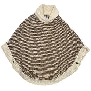 Talbots Wool Blend Chunky Textured Knit Button Side Cowl Neck Poncho Sweater M